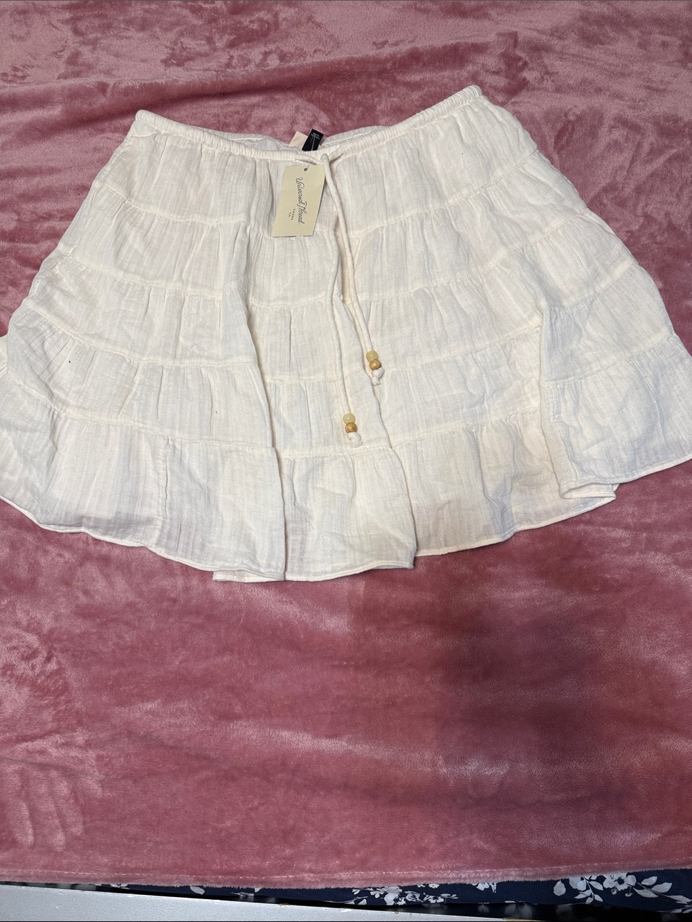 Universal Thread White Tiered Cotton Skater Skirt with Drawstring